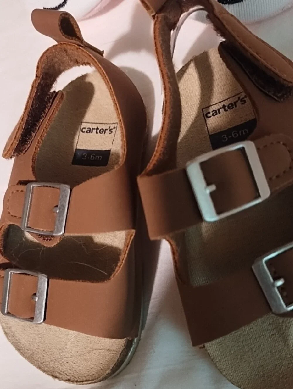2 Pair Carter's Toddler Brown Buckle Sandals with Pink Unicorn Slippers EUC.
